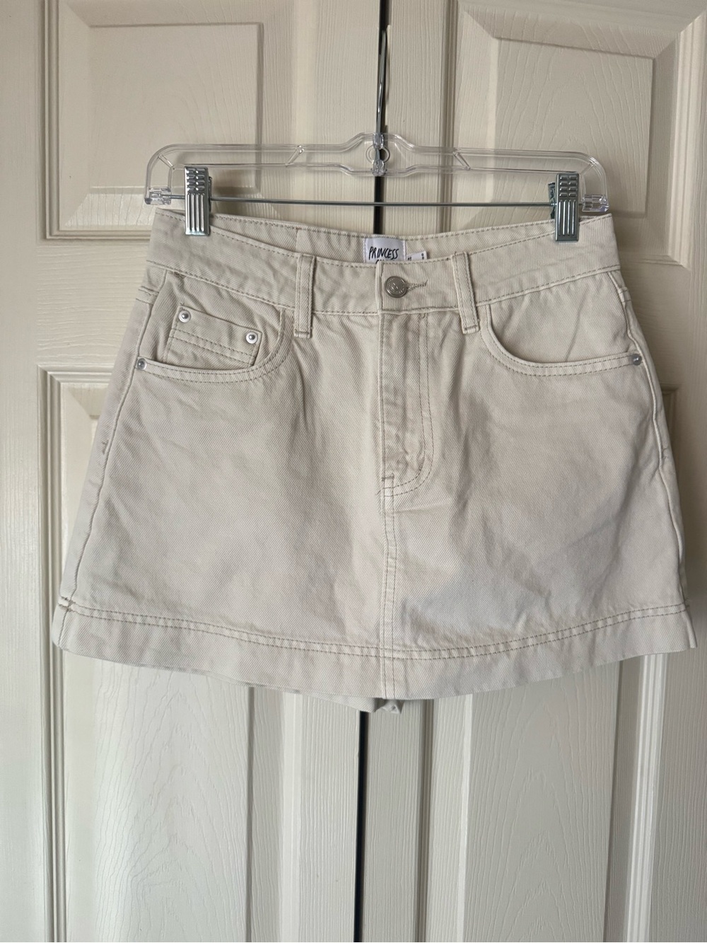 Princess Polly Cream Denim Mini Skort